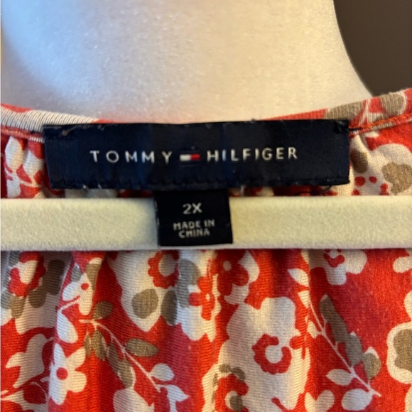 Tommy Hilfiger Floral Peasant Top Red White Pink | 2X - Picture 7 of 8